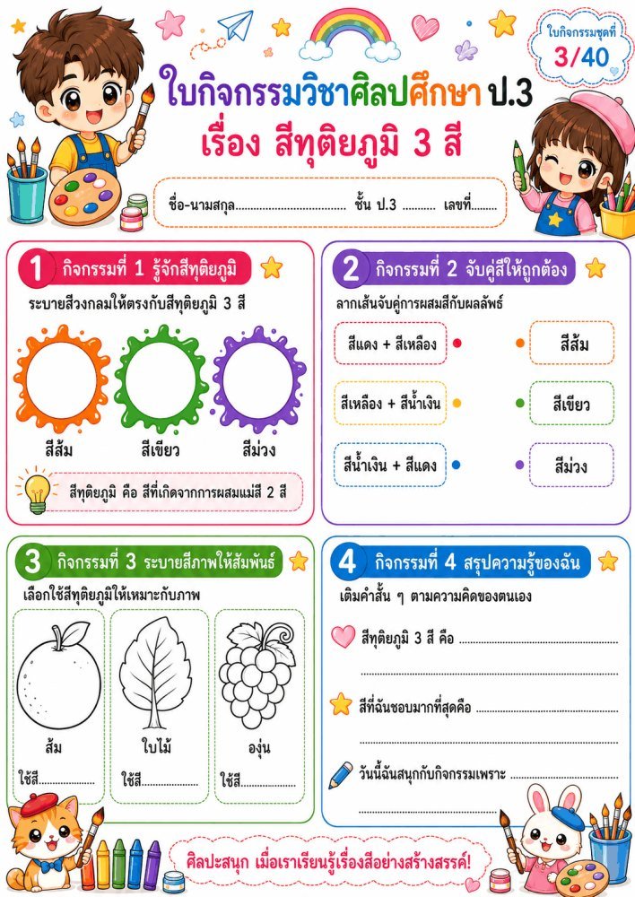 แจกฟรี 246 | ใบงานใบกิจกรรมวิชาศิลปะ ป.3 ชุดที่ 4