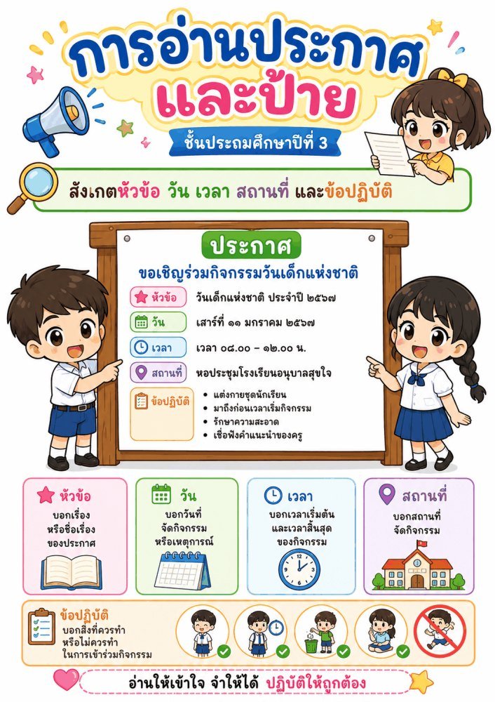 แจกฟรี 140 | สื่อการเรียนการสอนวิชาภาษาไทย ชั้นป.3 ชุดที่ 37