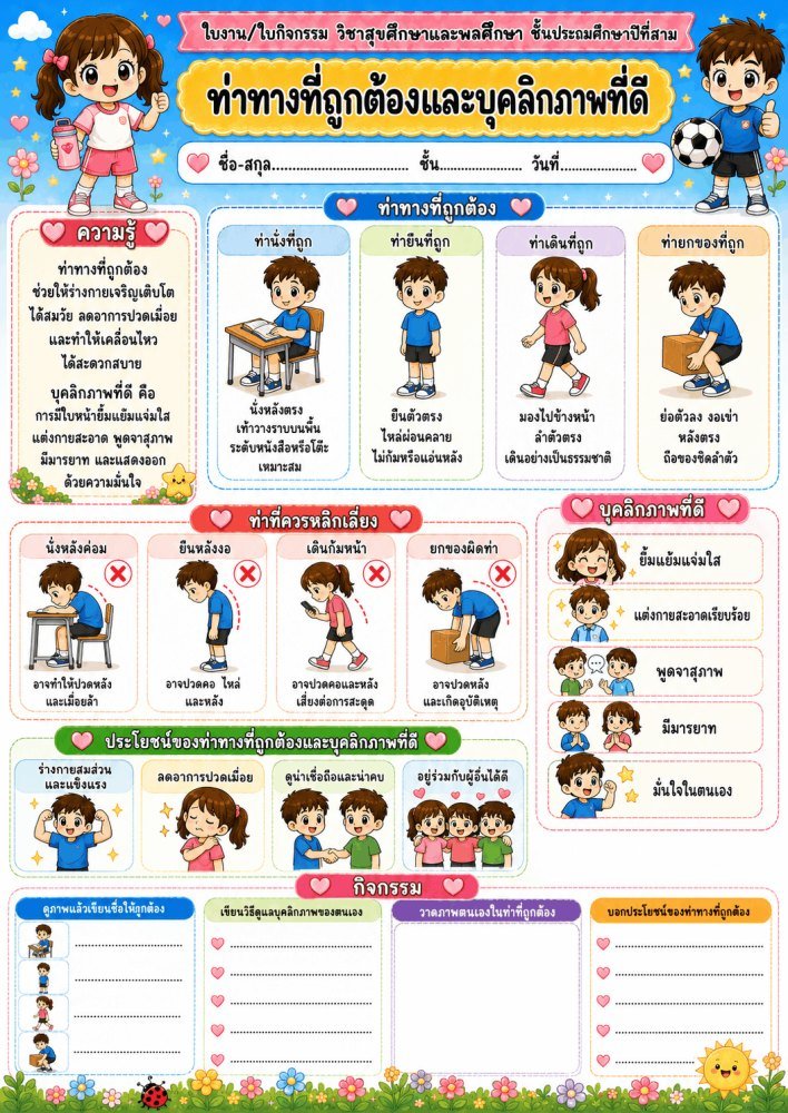 แจกฟรี 501 | ใบงานวิชาสุขศึกษาและพลศึกษา ชั้นป.3 ชุดที่ 29