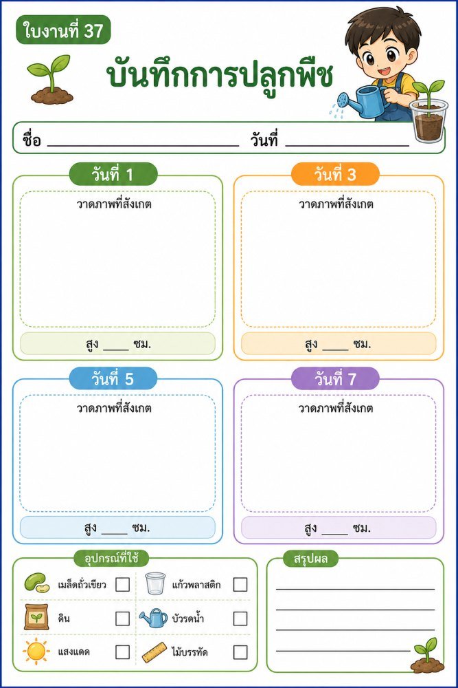 แจกฟรี 675 | ใบงานวิทยาศาสตร์ ป2 37 บันทึกการปลูกพืช