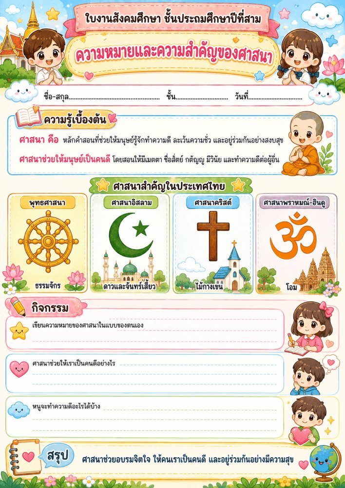 แจกฟรี 704 | ใบงานใบกิจกรรมวิชาสังคมศึกษาป.3 ชุดที่ 1