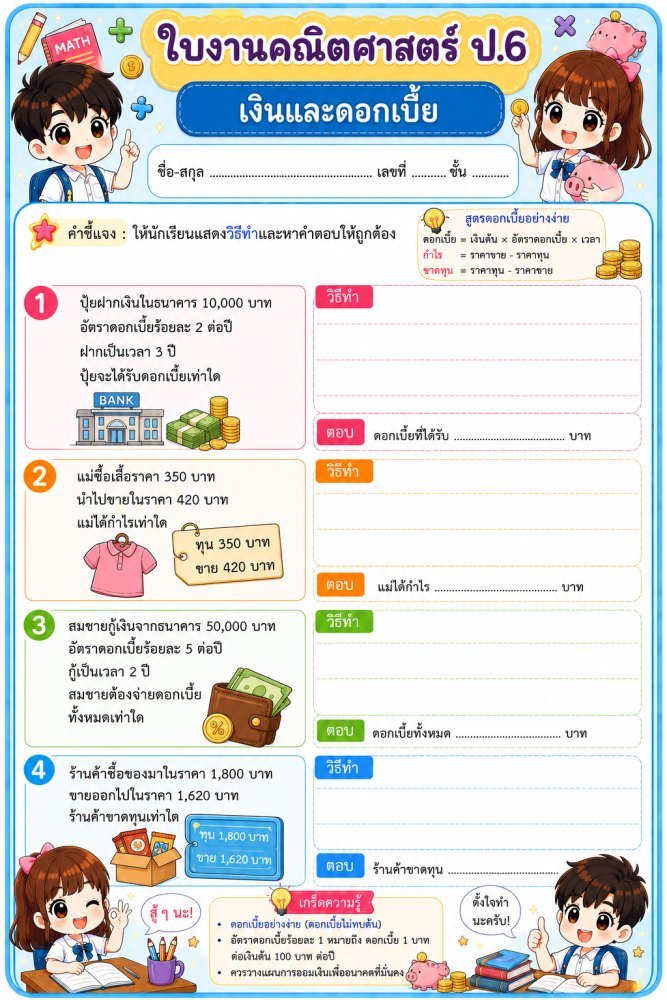 แจกฟรี 779 | ใบงานวิชาคณิตศาสตร์ ชั้นป6 ชุดที่ 25