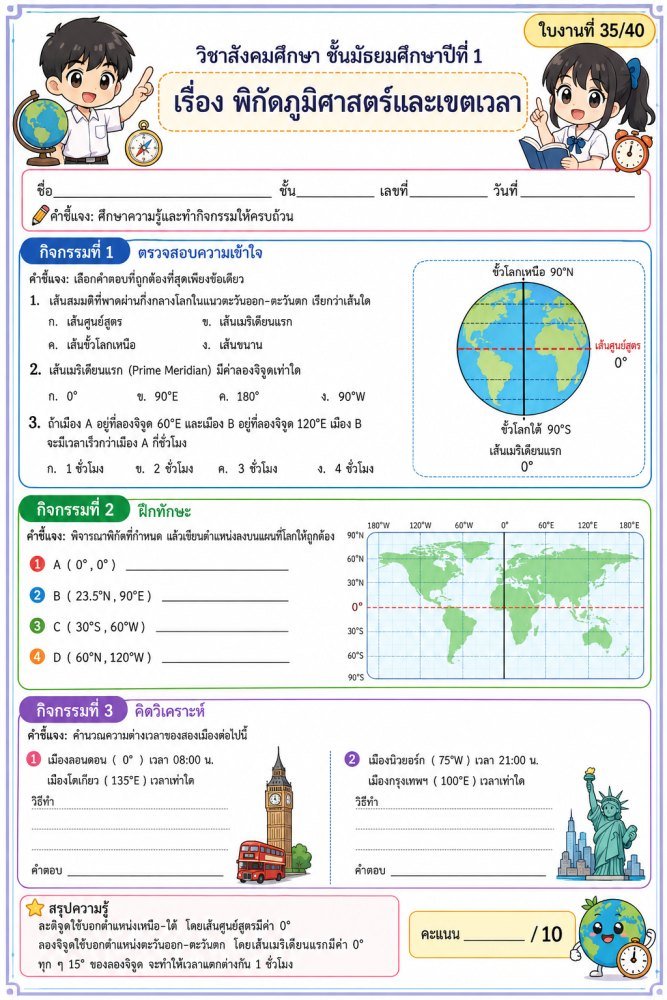 แจกฟรี 836 | ชุดที่35 ม1 เรื่องพิกัดภูมิศาสตร์และเขตเวลา