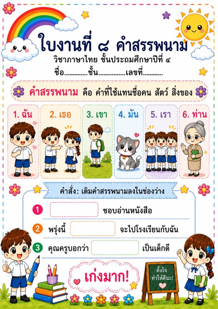 แจกฟรี 855 | ใบงานวิชาภาษาไทย ชั้นป.4 ชุดที่ 8
