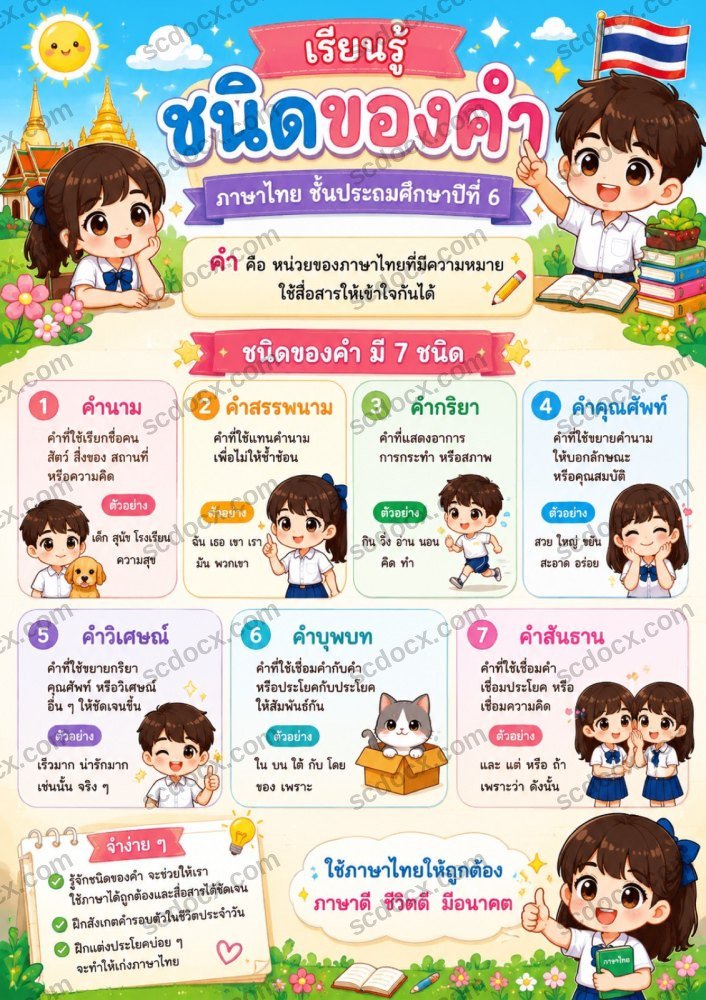 ชุดสื่อการสอนภาษาไทย ป.6 ชุดเสริม 2–1 | 10 ภาพพร้อมใช้