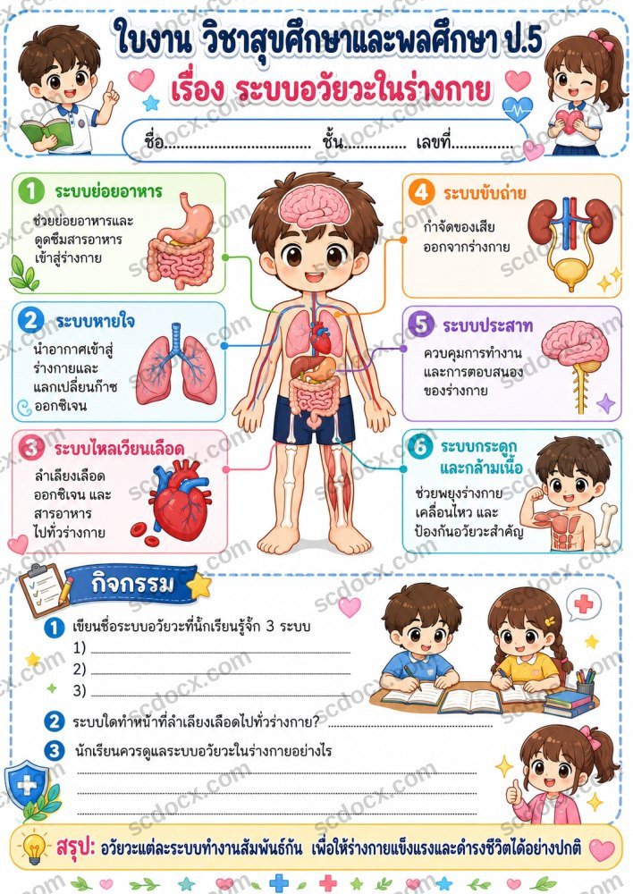 ใบงานวิชาสุขศึกษาและพลศึกษา ป.5 (10ใบ) ชุดที่ 5