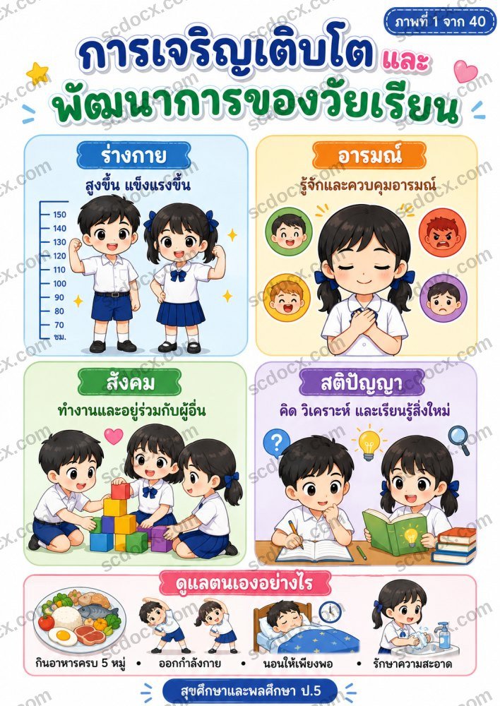 สื่อการเรียนการสอนวิชาสุขศึกษาและพลศึกษา ป.5 (10ใบ) ชุดที่ 1