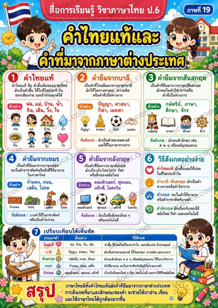 ชุดสื่อการสอนภาษาไทย ป.6 ชุดเสริม 2–2 | 10 ภาพพร้อมใช้
