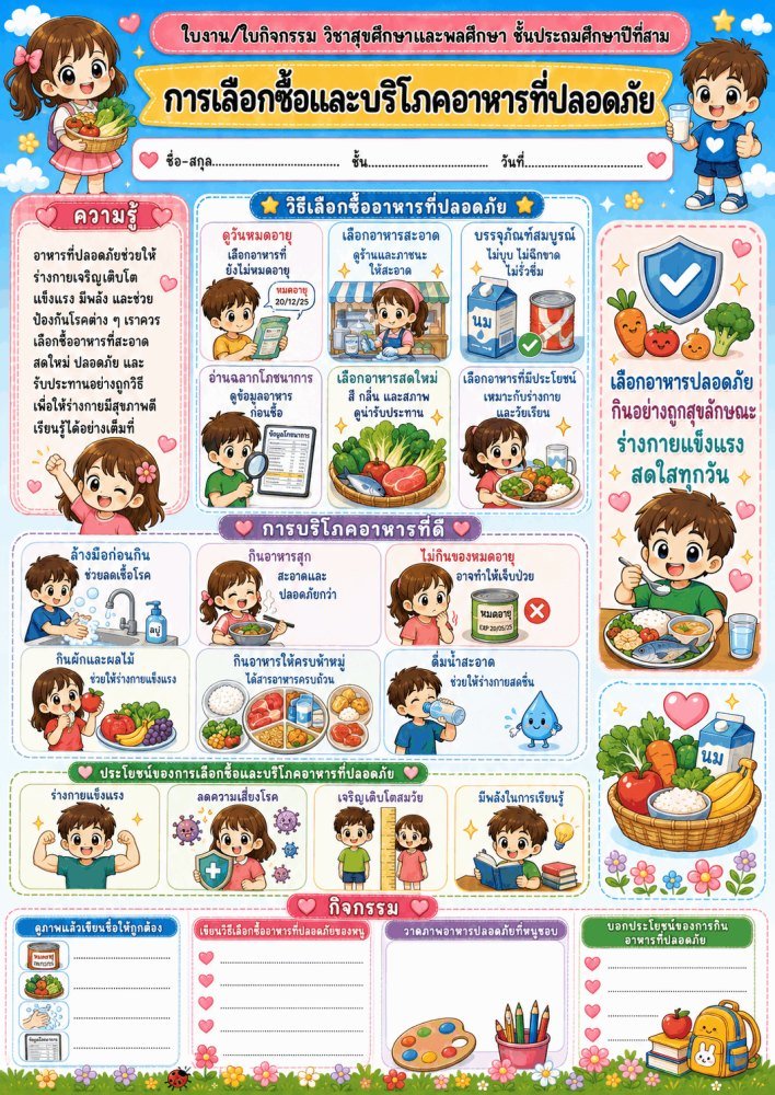 แจกฟรี 994 | ใบงานวิชาสุขศึกษาและพลศึกษา ชั้นป.3 ชุดที่ 20