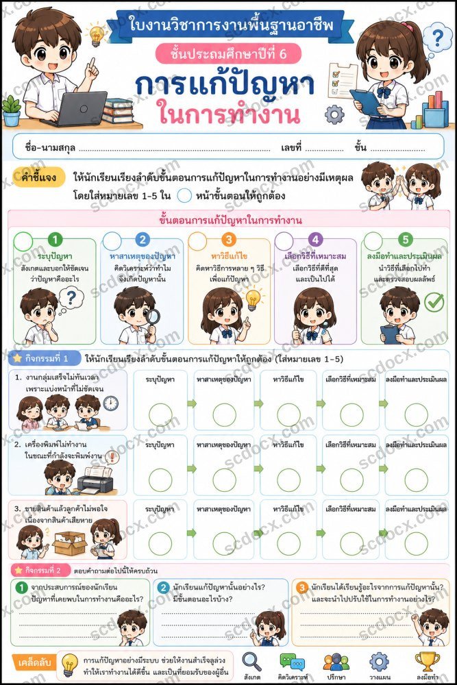 ใบงานใบกิจกรรมวิชาการงานพื้นฐานอาชีพ ป.6 (10ใบ) ชุดที่ 4
