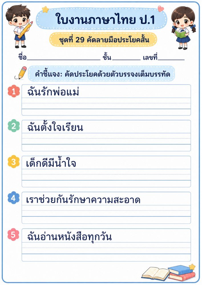 แจกฟรี 1131 | ใบงานวิชาภาษาไทย ชั้นป.1 ชุดที่ 34