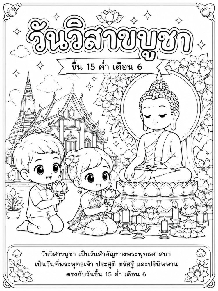 ภาพระบายสีวันวิสาขบูชาในเทศกาลพุทธศาสนา.png