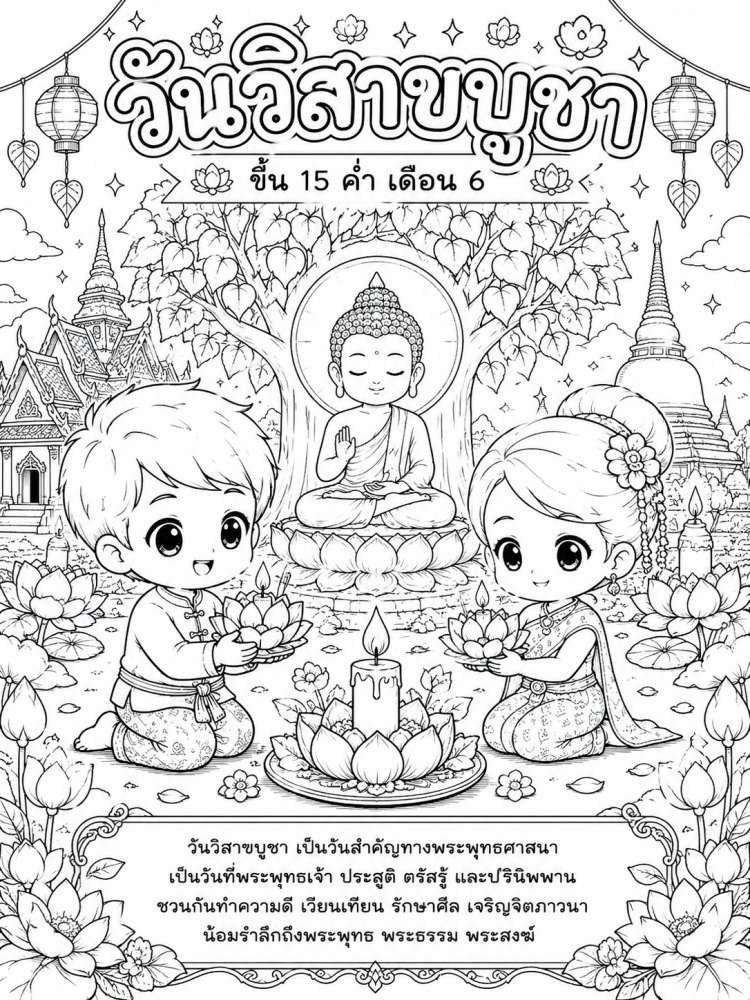 ภาพระบายสีวันอาสาฬหบูชาในภาพวาดน่ารัก.png
