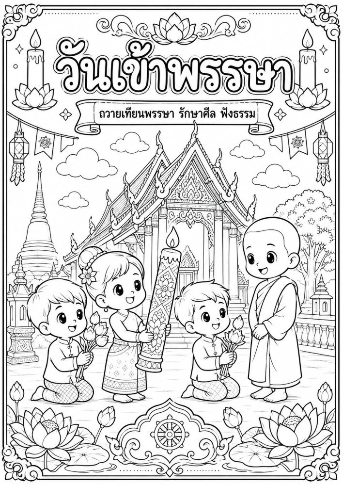ภาพระบายสีวันเข้าพรรษาการถวายเทียนพรรษา.png