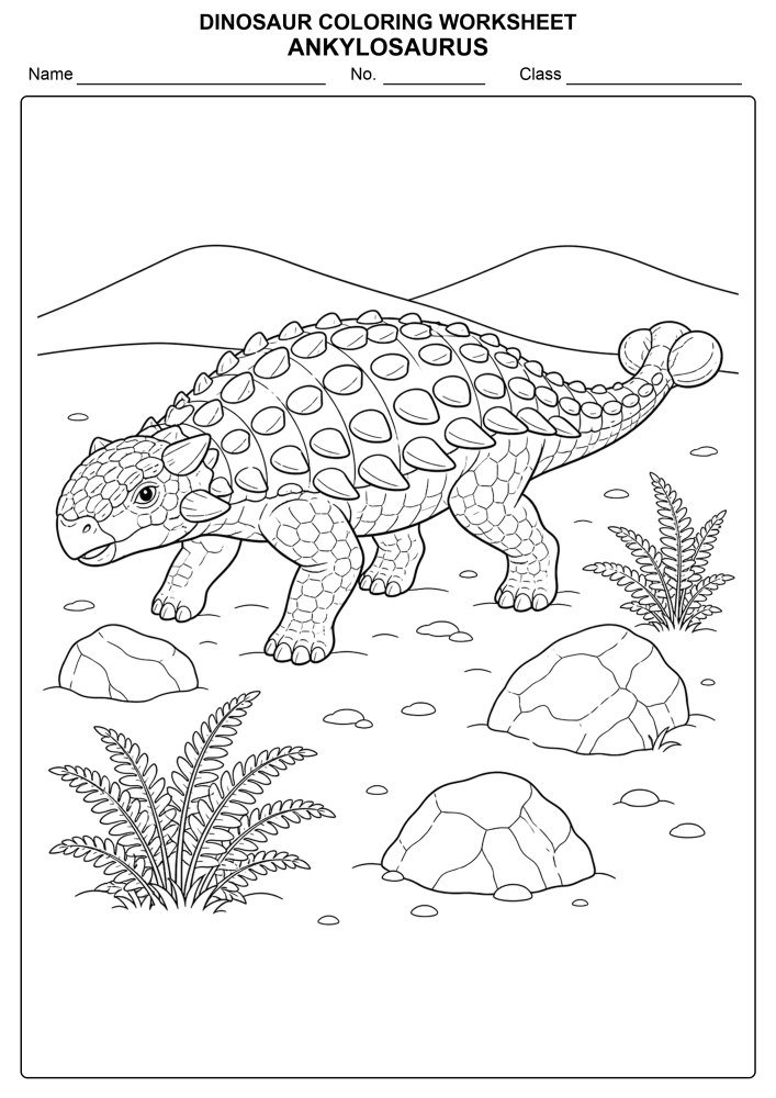 Free Dinosaur Coloring Worksheet 06 - Ankylosaurus