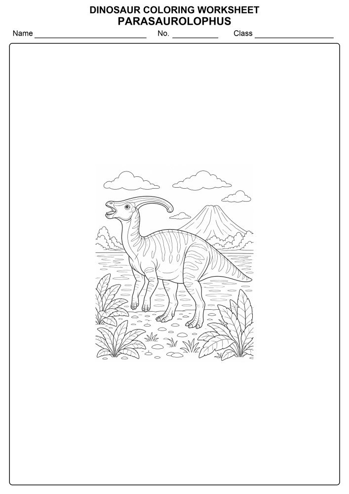 Free Dinosaur Coloring Worksheet 08 - Parasaurolophus