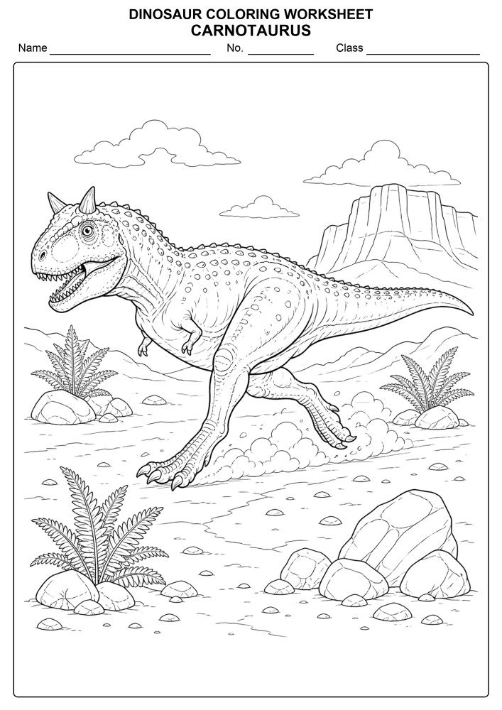 Free Dinosaur Coloring Worksheet 11 - Carnotaurus