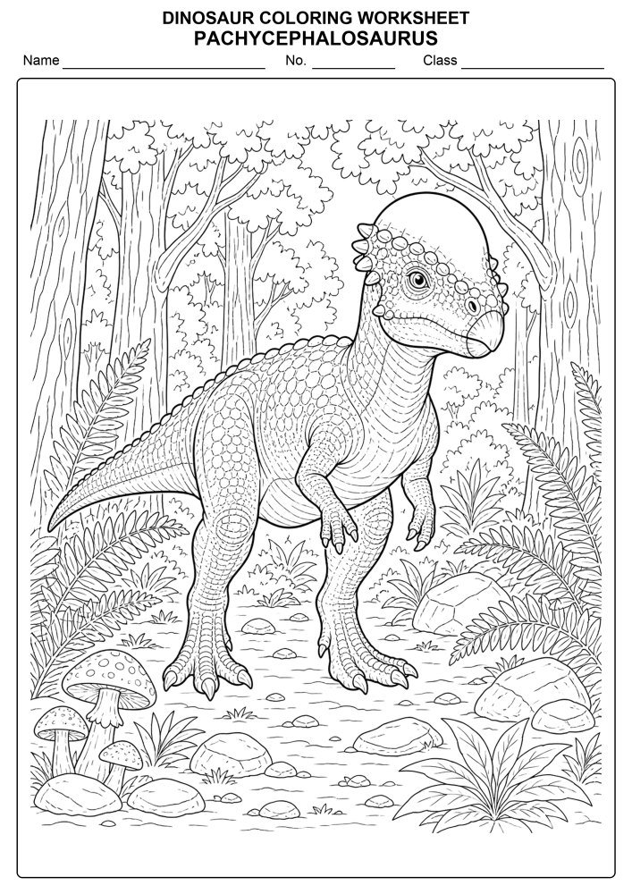 Free Dinosaur Coloring Worksheet 13 - Pachycephalosaurus
