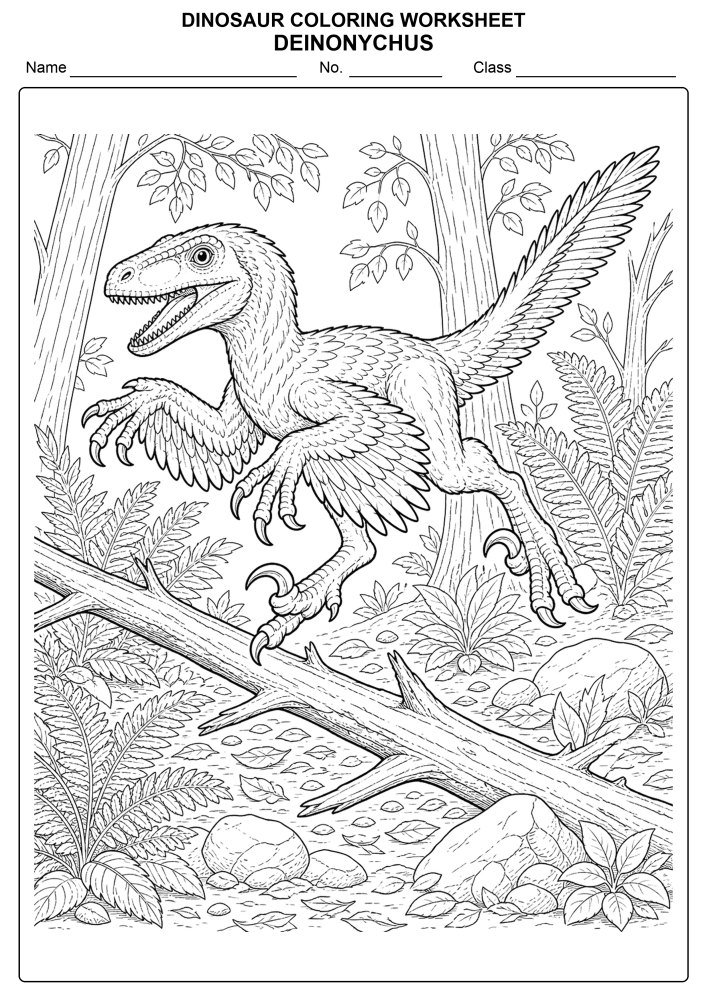 Free Dinosaur Coloring Worksheet 15 - Deinonychus
