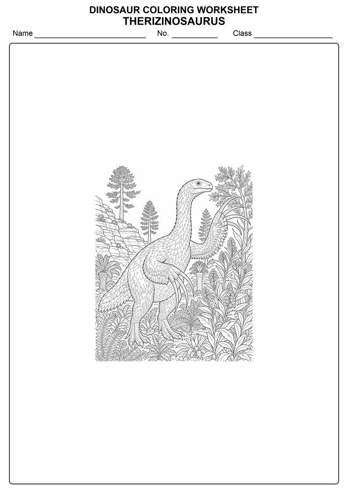 Free Dinosaur Coloring Worksheet 16 - Therizinosaurus