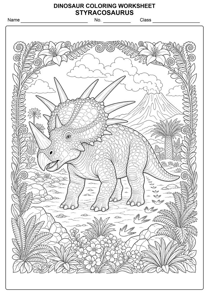 Free Dinosaur Coloring Worksheet 20 - Styracosaurus