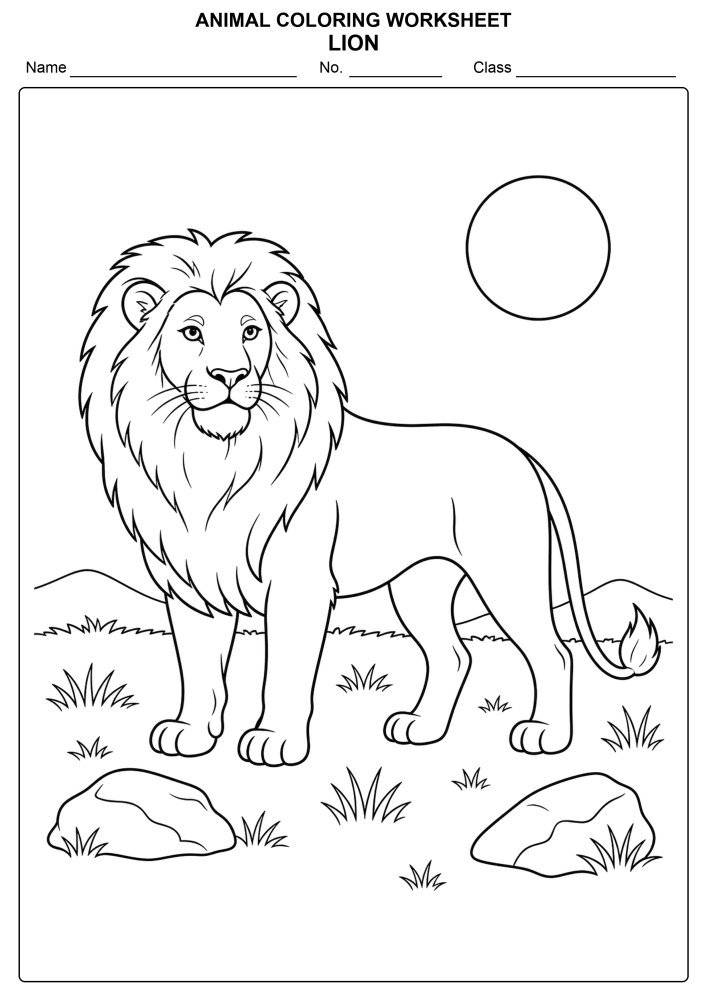Free Animal Coloring Worksheet 02 - Lion