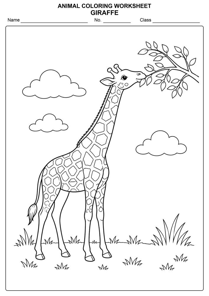 Free Animal Coloring Worksheet 03 - Giraffe