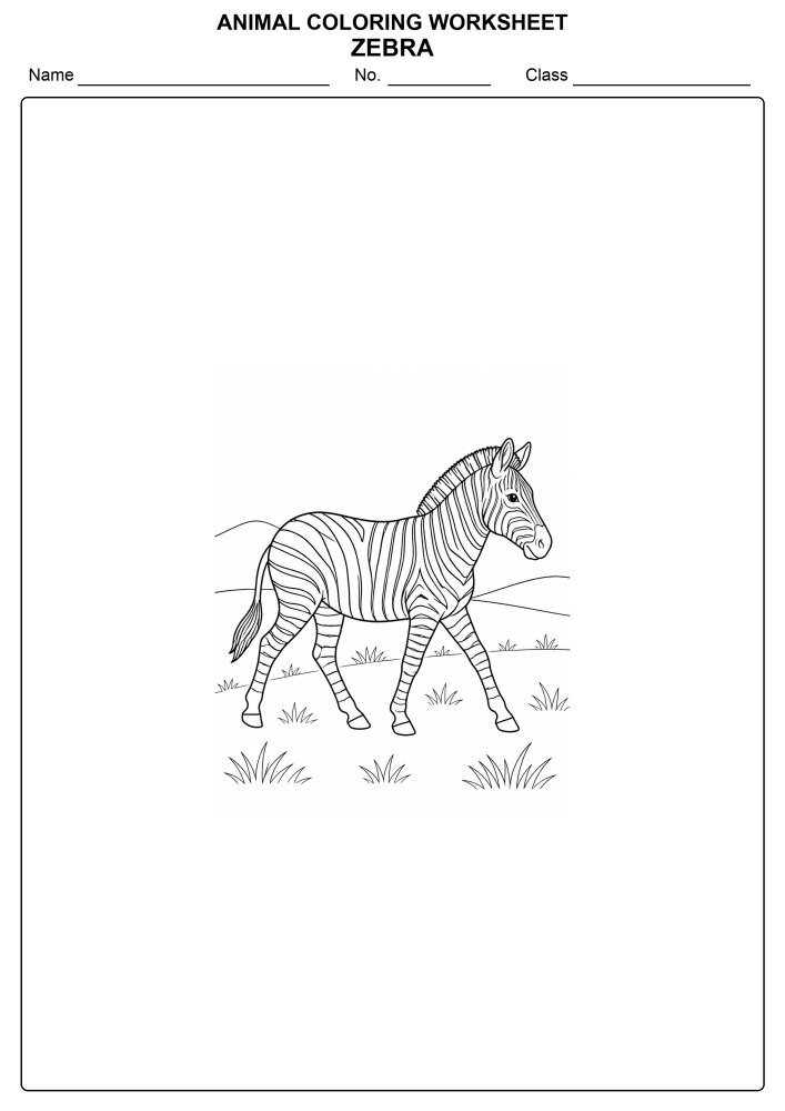 Free Animal Coloring Worksheet 04 - Zebra