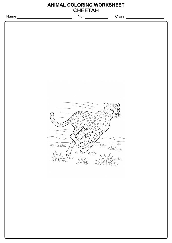 Free Animal Coloring Worksheet 07 - Cheetah