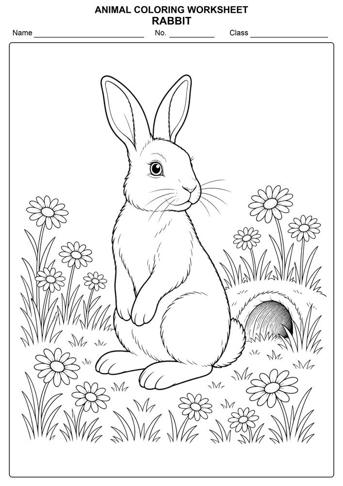 Free Animal Coloring Worksheet 21 - Rabbit