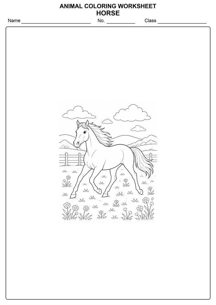 Free Animal Coloring Worksheet 22 - Horse